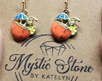 Gold plated tropical drink charm style earrings