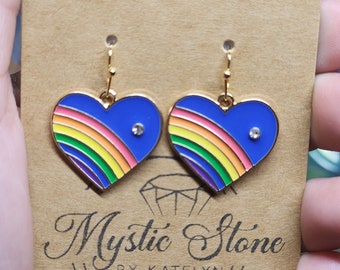 Blue Rainbow ?  Enamel Heart Charm style earrings