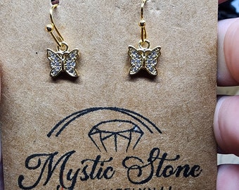 Dainty Gold plated CZ butterfly ? charm style earrings