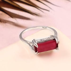 Handmade Ruby Ring 925 Sterling Silver, Rectangular Gemstone Ring, Art Deco Boho Jewelry, July Birthstone, Stackable Ring For Her