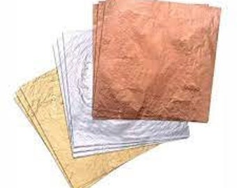 Composition Gold, Silver and Copper Leaf Sheets, 25 Leaves Each  - 14 x 14 cm - 5.5" x 5.5" Gilding, Art Work, Edible,Decoration,Makeup.