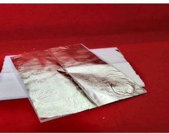 Reines Silber 999 Blatt Blätter, 25 Blätter - 14 x 9 cm - 5,5 "x 3,5" Vergoldung, Kunstwerk, essbar, Lebensmittel dekorieren