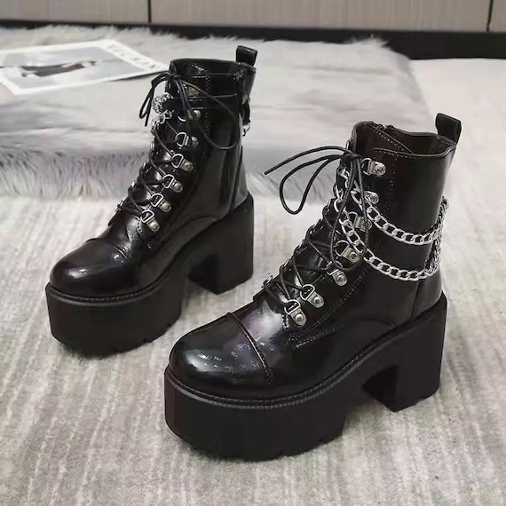 gothic chunky heel boots