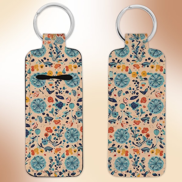 Tan Floral Chapstick / Lip Balm Keychain