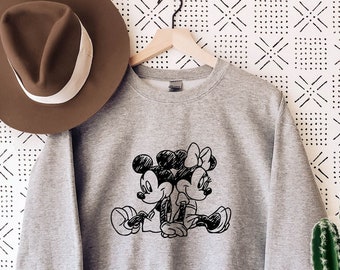 sweat-shirt vintage Mickey et Minnie, cadeau pour les couples, beau sweat-shirt, voyage magique, animation Mickey Mouse, sweat-shirt voyage Disney