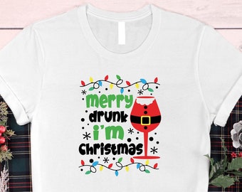 Funny Christmas Drinking Shirt: Wine Beer Lover Xmas Santa Joke