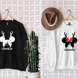 Personalized Disney Mickey Minnie Christmas Sweatshirt, Disney Christmas Sweater, Christmas Party Sweater,Disney Couple Christmas Sweatshirt