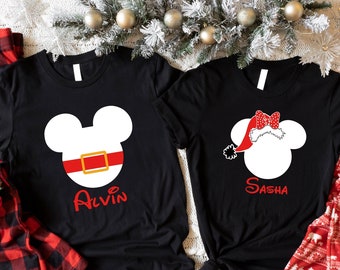 Custom Name Mickey Minnie Santa Shirt, Custom Disney Shirt, Disney Christmas Shirt, Custom Name Shirt, Merry Christmas Shirt, Couple Shirt