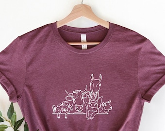 Woodland Animals, Wildlife Lover Shirt, Forest Animals Shirt, Horse Cow Pig Bird Chicken Sheep Group of Farm Animals Tees, Farm Animal Gifts