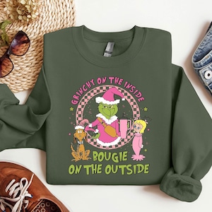 Boojee Grinch Christmas Sweatshirt, Bougie Grinch Christmas Shirt, Grinchy On The Inside Bougie On The Outside Shirt, Pink Grinchmas Shirt