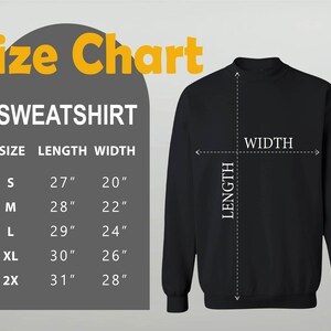 the size chart of a sweatshirt with measurements