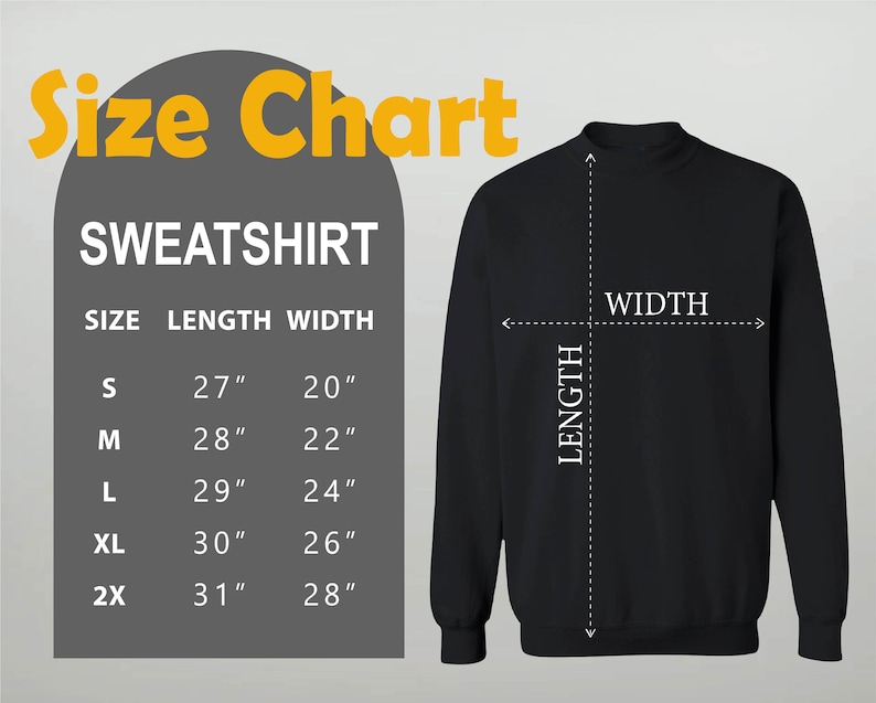 the size chart of a sweatshirt with measurements