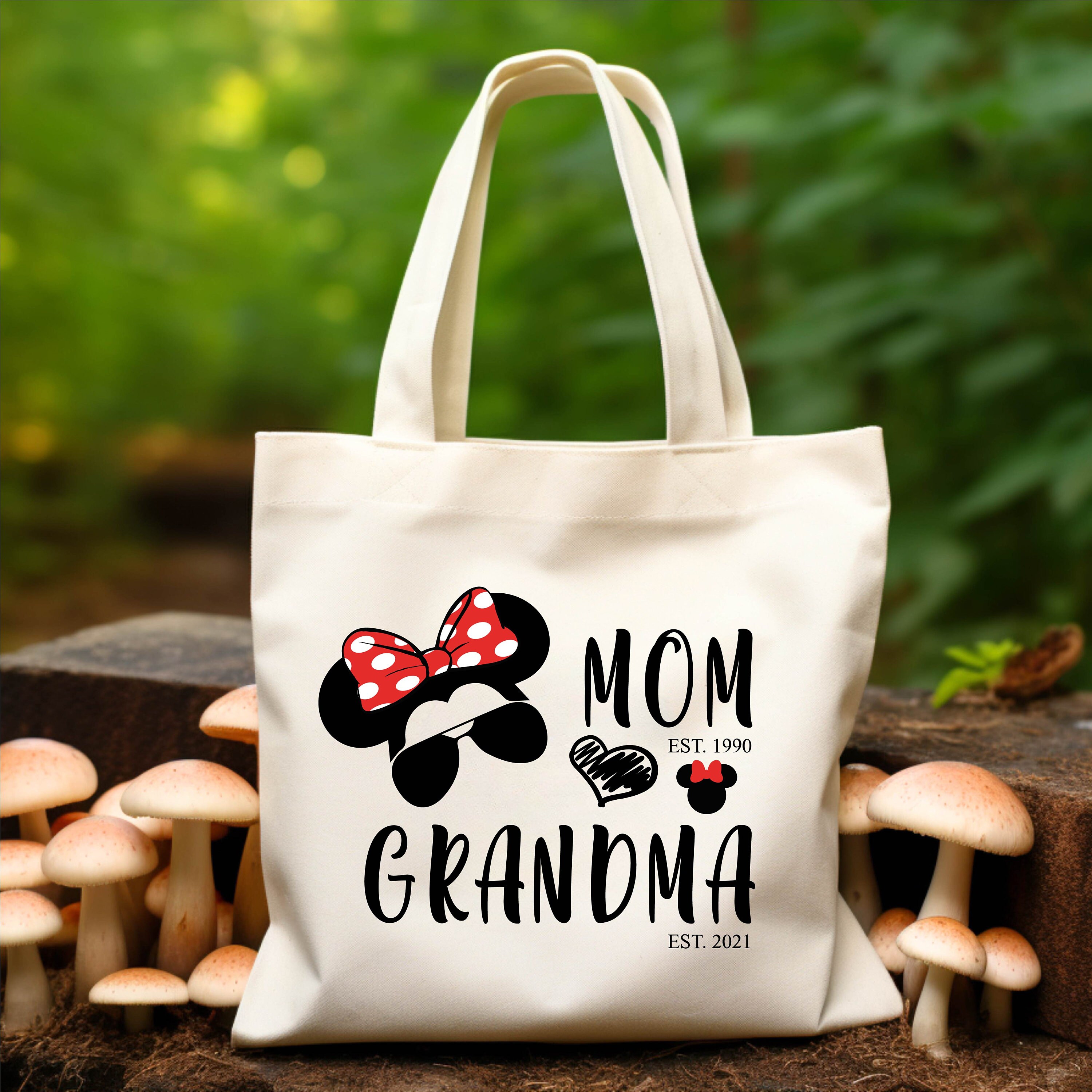 ee イー　GRANDMA TOTE Disney Mom Est Grandma Est Canvas Tote Bags, Tote Bag Disneyland