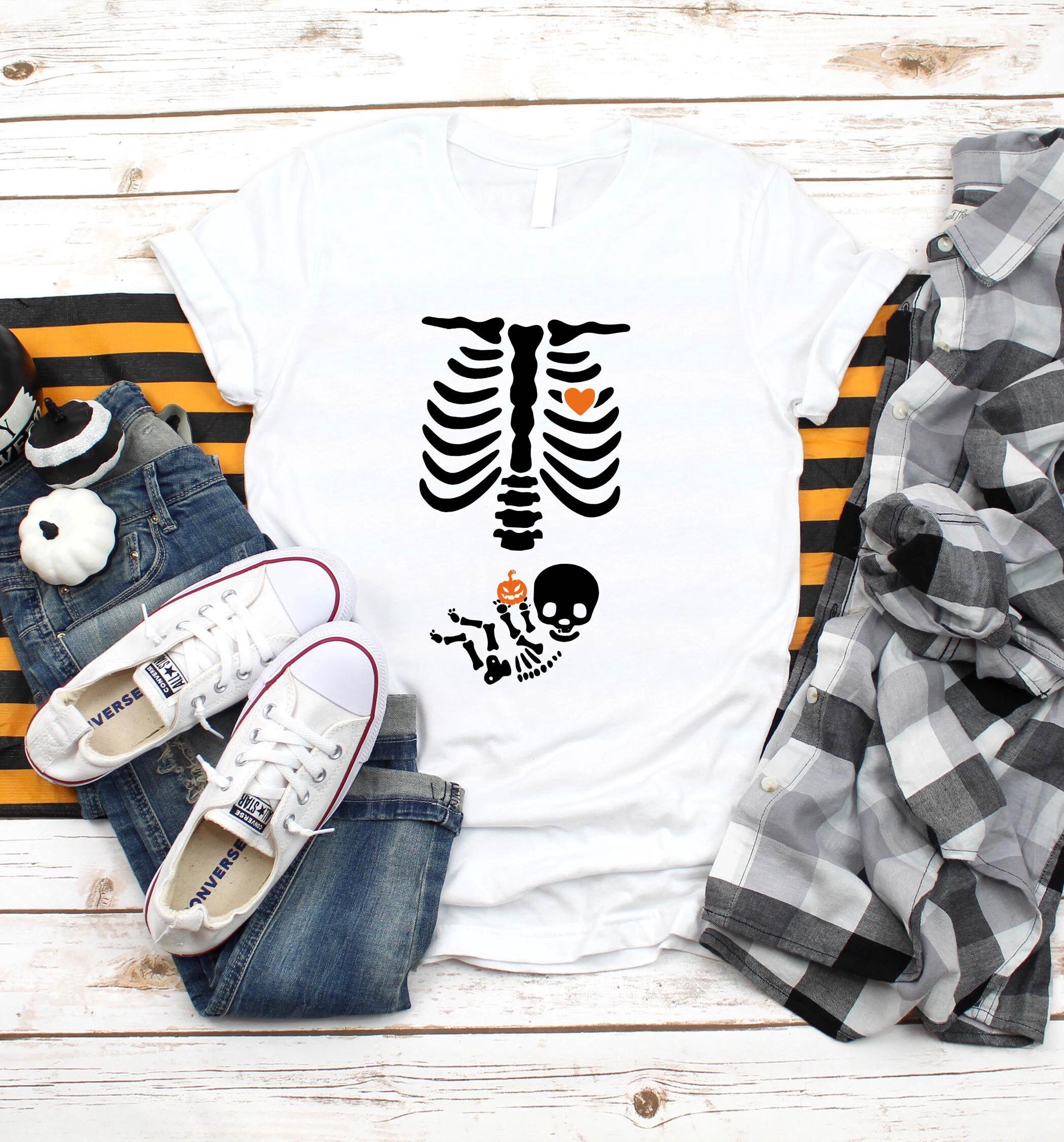 thumbnail image 2 of Pregnancy Halloween T-shirt – Skeleton Funny Costume Maternity Tee – Black 2 of 6