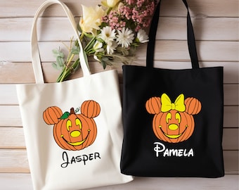 Custom Mickey Minnie Pumpkin Halloween Tote Bag: Personalized Trick or Treat Bag