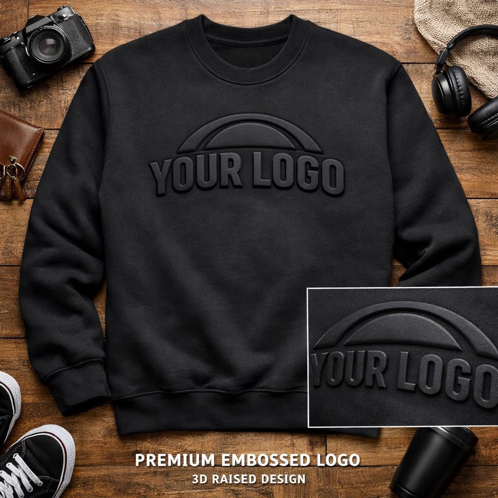 Custom Embossed Logo Sweatshirt – Personalized 3D Print Crewneck
