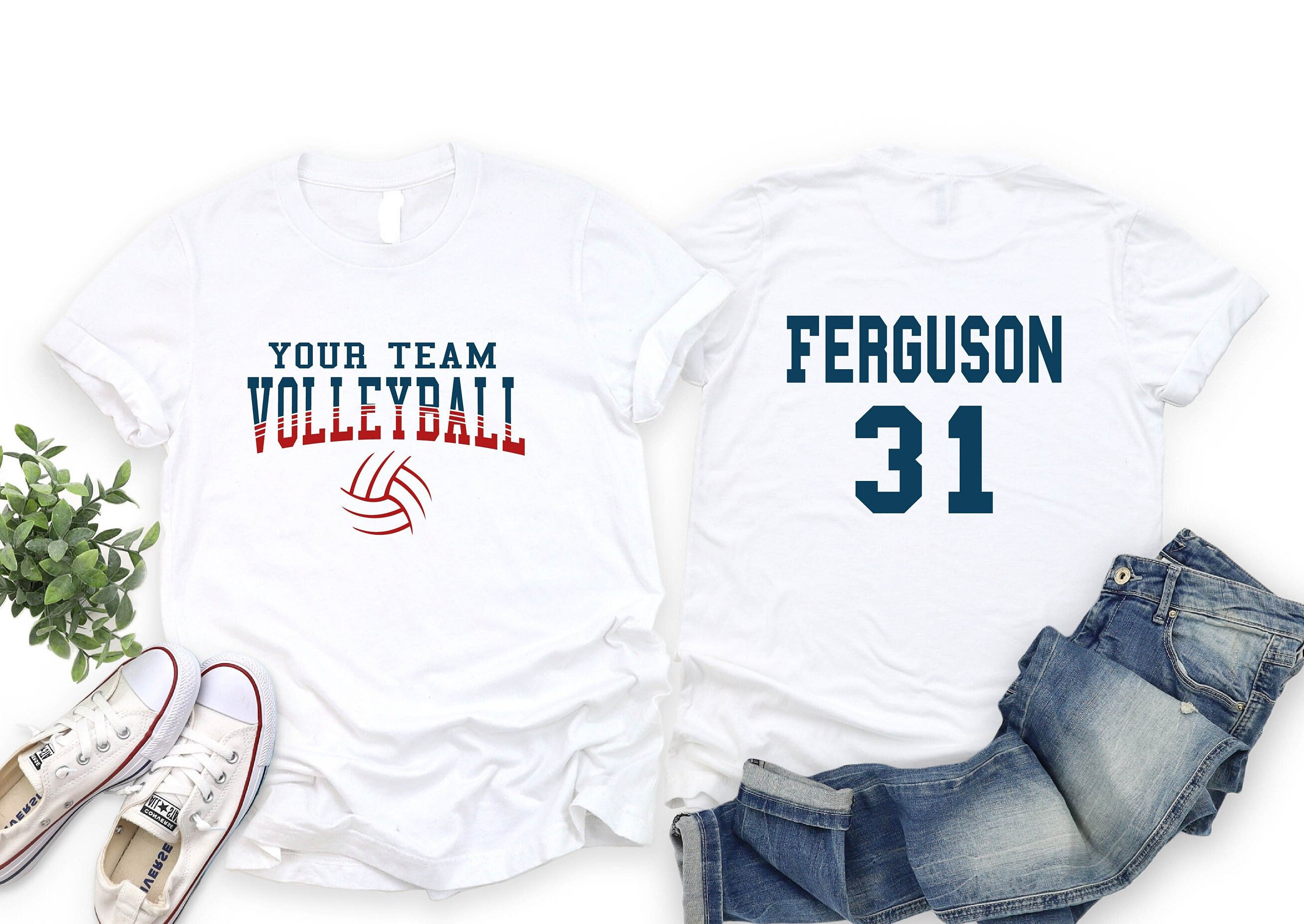 RAKUWAN VOLLEYBALL TEAM Tシャツ ホワイト Custom Volleyball Team Shirt: Personalized Front & Back Player Tee