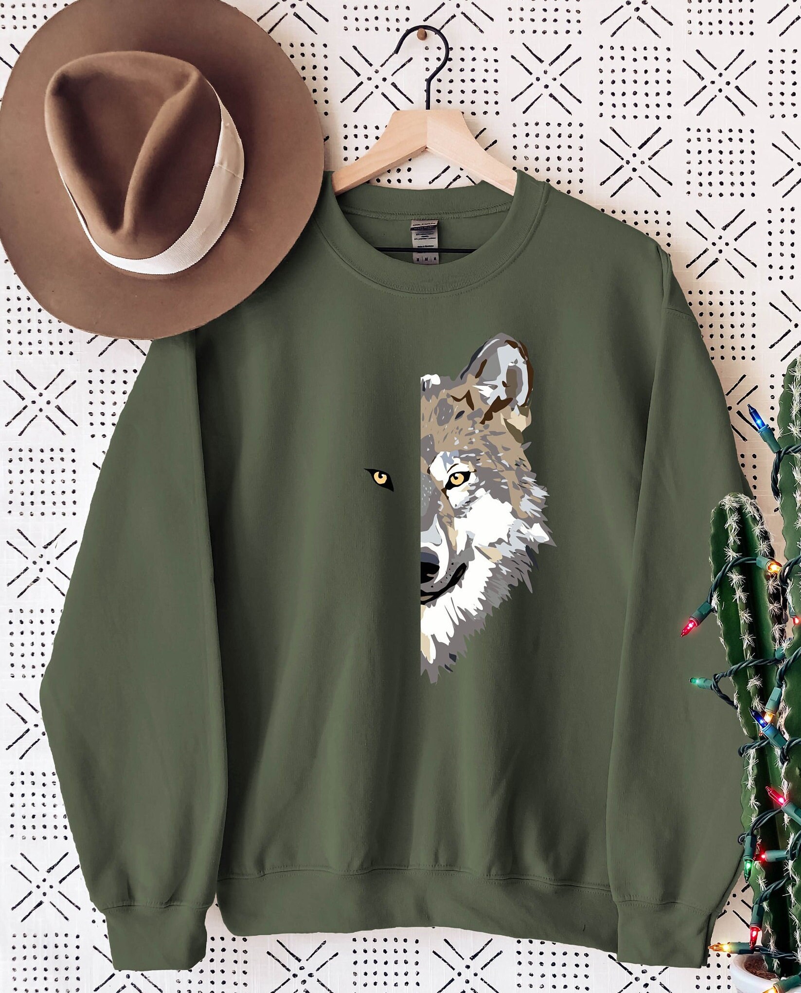 Wolf Sweatshirt, Wolf Figure Sweatshirt, Family Galaxy, Grey Wolf, Hunting Ground, Gift for Wolves Lover, A Wolf Story,Birthday Present Gift