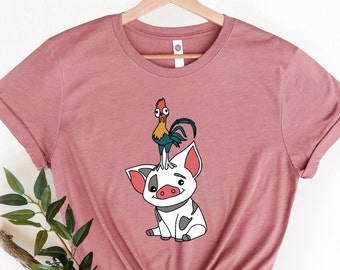 Pua y Hei Hei, camiseta de Disney, camiseta de Disneyland, bordado, Moana, camiseta de moda, idea de regalo, regalo de Disney World para niños, camiseta mágica