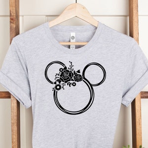 Floral Mickey Head Shirt, Cute Disney Tee, Disney Trip, Women V-Neck, Gift For Disney Lovers, Custom Tee, Family Trip To Disneyland