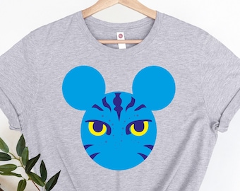 Pandora-Avatar Micky Minnie-Ohren-T-Shirt, Familie Disney-T-Shirt, Micky-Maus-Ohren mit Gesicht,Avatar-Fans, Avatar-Film, Mausohren-Urlaub