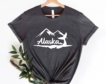 Alaska-shirt, Alaska Mountain-shirt, avontuurshirt, campingshirt, nieuwjaarsshirt, natuurlijk T-shirt, vakantieshirt, staat Alaska shirts voor haar