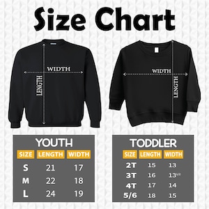 the size chart for a sweatshirt