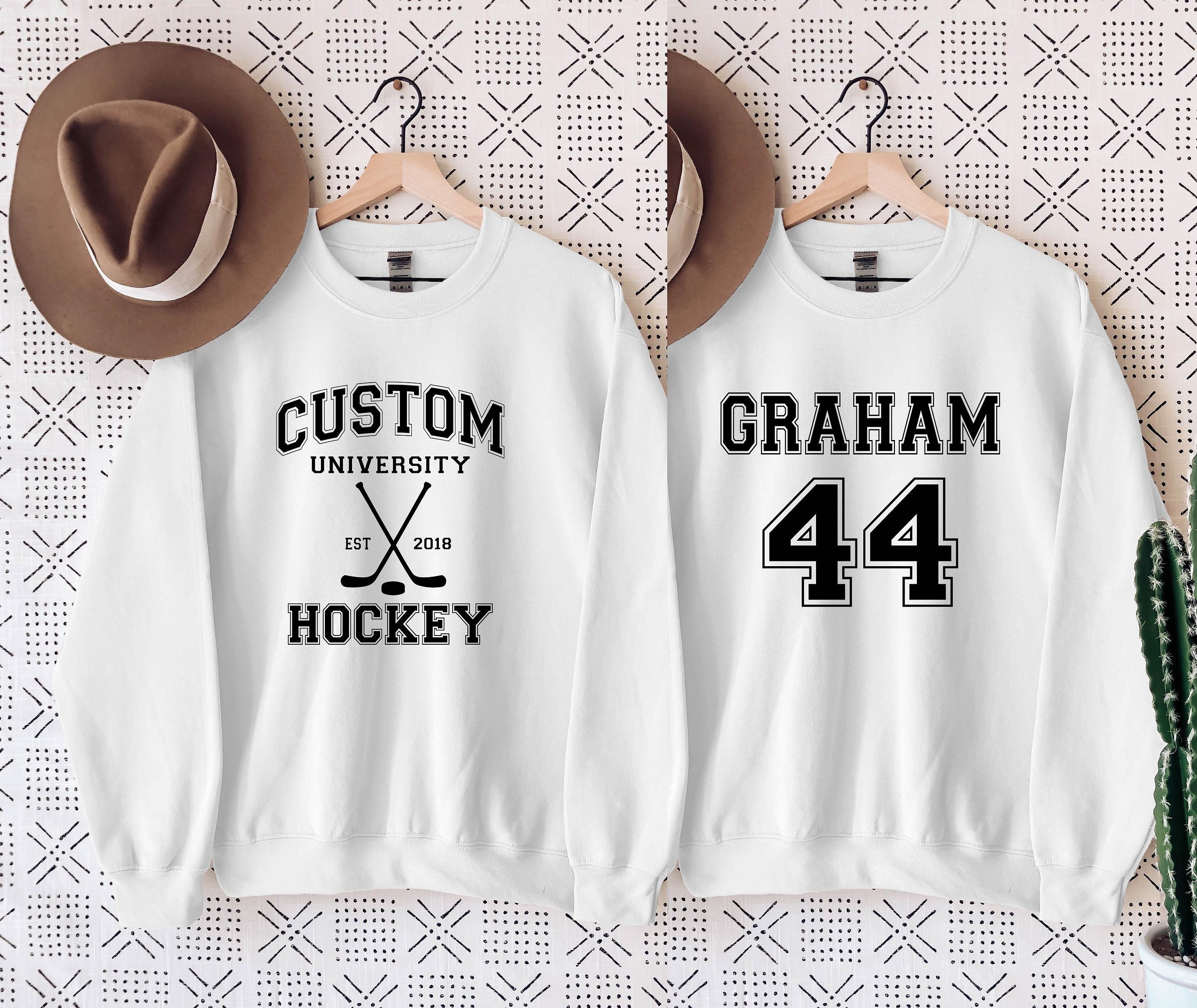 Custom University Hockey Est Custom Year Sweatshirt, Custom University Sweatshirt, Front and Back Custom Hockey Sport Sweater Hockey Hoodie