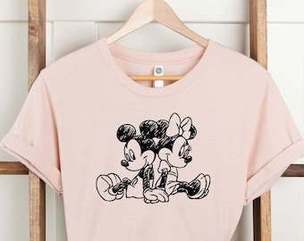 Vintage shirt Mickey en Minnie, cadeau voor koppels, mooi T-shirt, magische reis, animatie Mickey Mouse, Disney Trip T-shirt, gepersonaliseerd shirt