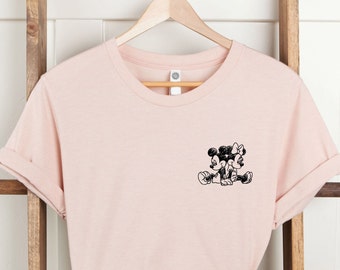 Pocket vintage shirt Mickey en Minnie, cadeau voor koppels, heerlijk, magische reis, animatie Mickey Mouse, Disney Trip-T-shirt, gepersonaliseerd shirt