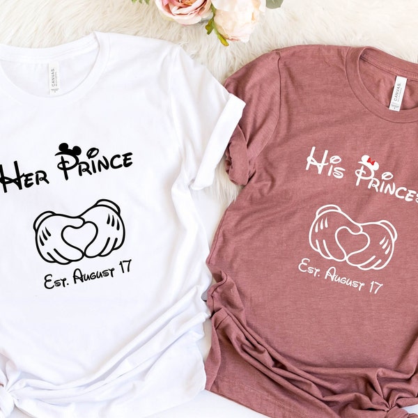 His Princess Her Prince Couple Shirt, Est August 17, Customized Shirt, Mickey King and Minnie Queen, Matching T-Shirt, Couple Shirt, Unisex