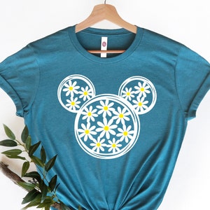 Mickey Head With Daisies Shirt, Daisy Shirt, Daisy Flower Lover, Gift For Her, Cute Daisy Gift, Women V-Neck Size, Gift For Girlfriend,
