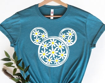 Shirt Mickey hoofd met madeliefjes, shirt madeliefje, madeliefje bloemenliefhebber, cadeau voor haar, schattige madeliefje cadeau, v-hals vrouwen, cadeau voor vriendin,