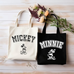 Disney Vintage Mickey Minnie Canvas Tote Bags, Tote Bag Disneyland Gift, Disney Trip Bag Disney Vacation Tote Bag and Shirt Graphic Matching