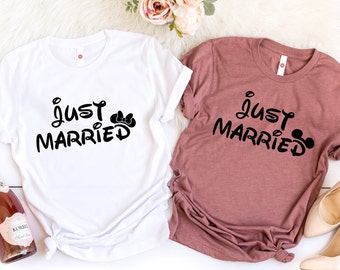 Just Married Minnie Shirt, Just Married Mickey Shirt, Newly Married, Gift Idea For Couples, Disney Shirt, Trend Apparel, Customize Tee,