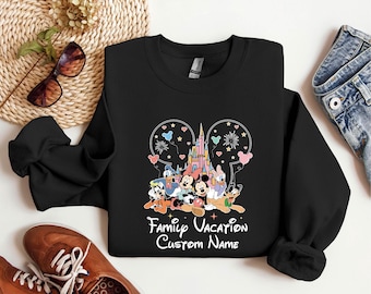 Family Vacation Mickey Friends Sweatshirt, 2025 Custom Name Disney Disney Family Matching Gift,Personalized Disney Trip,Disneyworld Matching