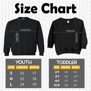 the size chart for a sweatshirt