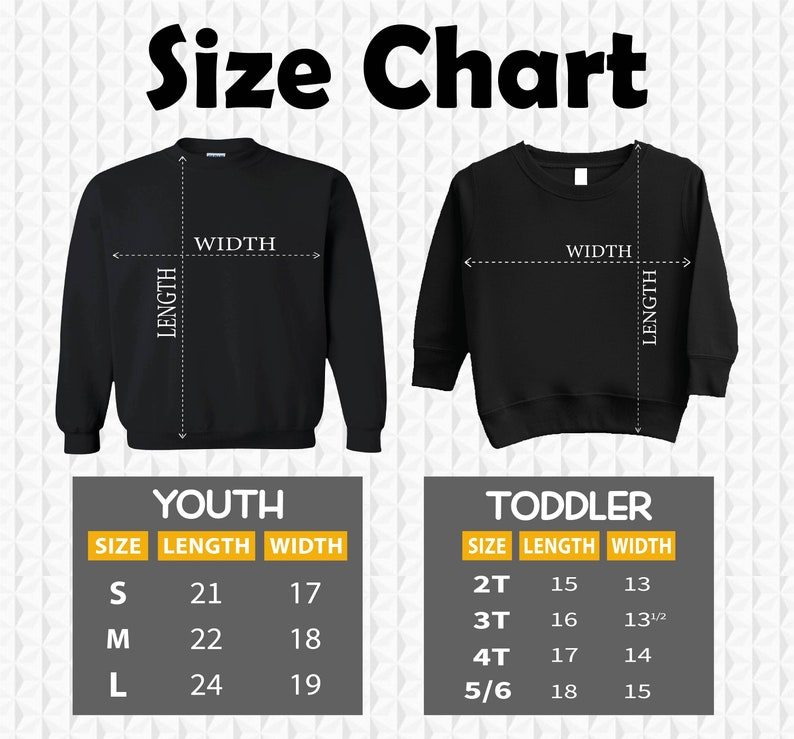 the size chart for a sweatshirt