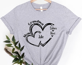 Maglietta personalizzata con cuore e nome del nipote: regalo personalizzato per mamma/nonna