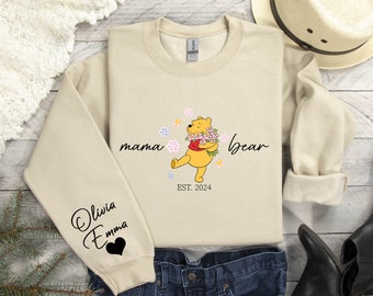 Sweat-shirt maman ourson Winnie l'ourson personnalisé : pochette personnalisée avec prénom enfant