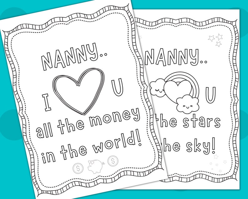 Colouring Page Bundle I Love You Nanny Printable Coloring | Etsy