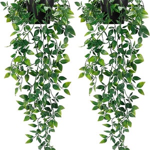 Artificial Green Hanging Potted Trailing Plant for Indoor and Outdoor Use - Fake Potted Plants Shelf Wall Decor