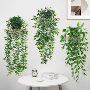 3 x Decorative Artificial Plant Eucalyptus  Artificial Hanging Plants with Pots Fake Vine Leaves Home Garden Office Shelf Wall Decoration