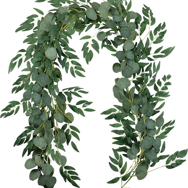 Blended Greenery Garland  Artificial Eucalyptus and Willow Leaves Garland Table Runner Vine Garland for Christmas Wedding Home Decor