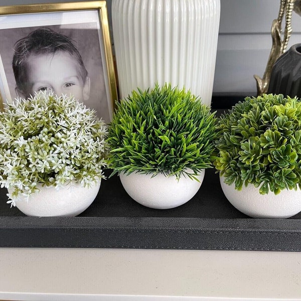 3 Pieces Artificial Potted Plants,3pcs Small Artificial Faux Greenery Mini Fake Plants for Home Office Desk Decorations