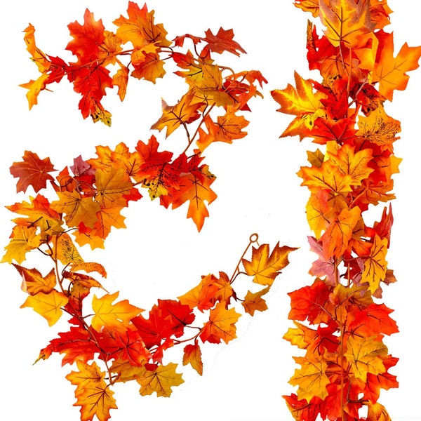 Artificial Autumn Fall Maple Leaves Garland Hanging Plant for Home Garden Wall Doorway Backdrop Fireplace Decoration