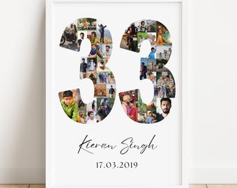 33rd Birthday Photo Collage Template | Canva Editable | Printable Gift for 33rd Birthday | Instant Download