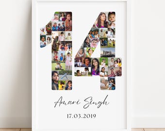 14th Birthday Photo Collage Template | Canva Editable | Printable Gift for 14th Birthday | Instant Download