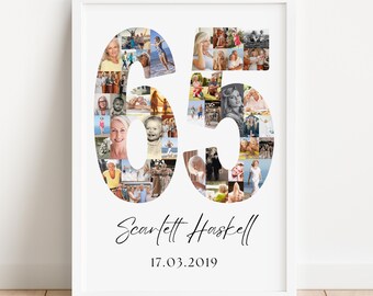 65th Birthday Photo Collage Template | Canva Editable | Printable Gift for 65th Birthday | Instant Download