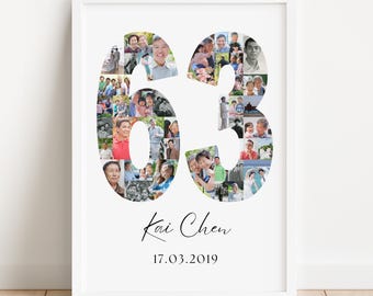 63rd Birthday Photo Collage Template | Canva Editable | Printable Gift for 63rd Birthday | Instant Download